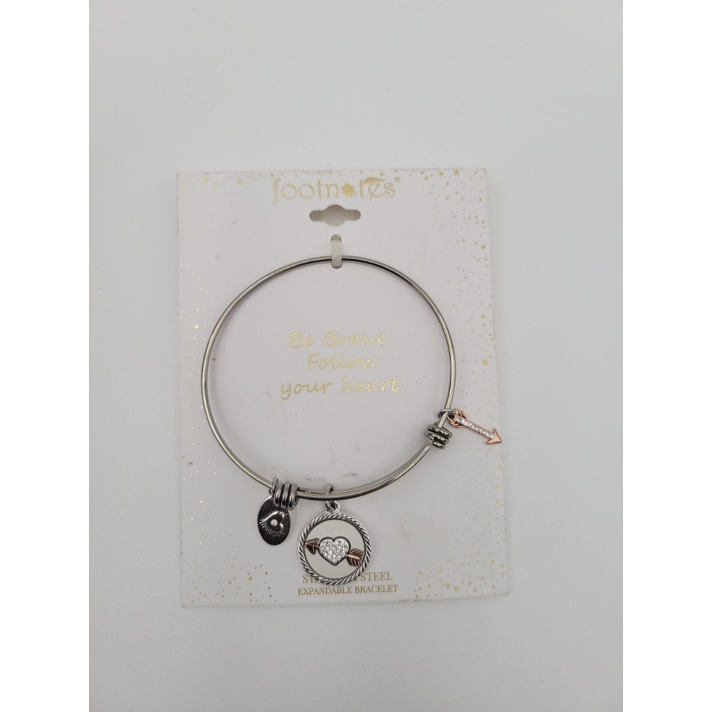 LA Rocks Footnotes Charm Bracelet Be Brave Follow‎ Your Heart Silver Tone